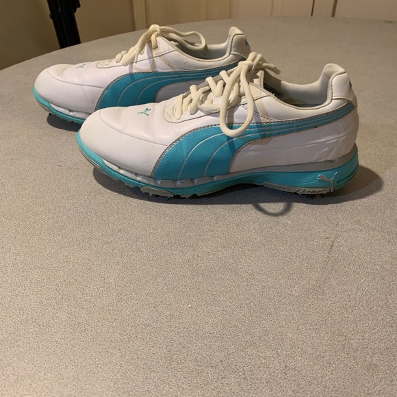 Puma White/Blue Leather Golf Shoes sz 8.5 - Picture 5 of 9